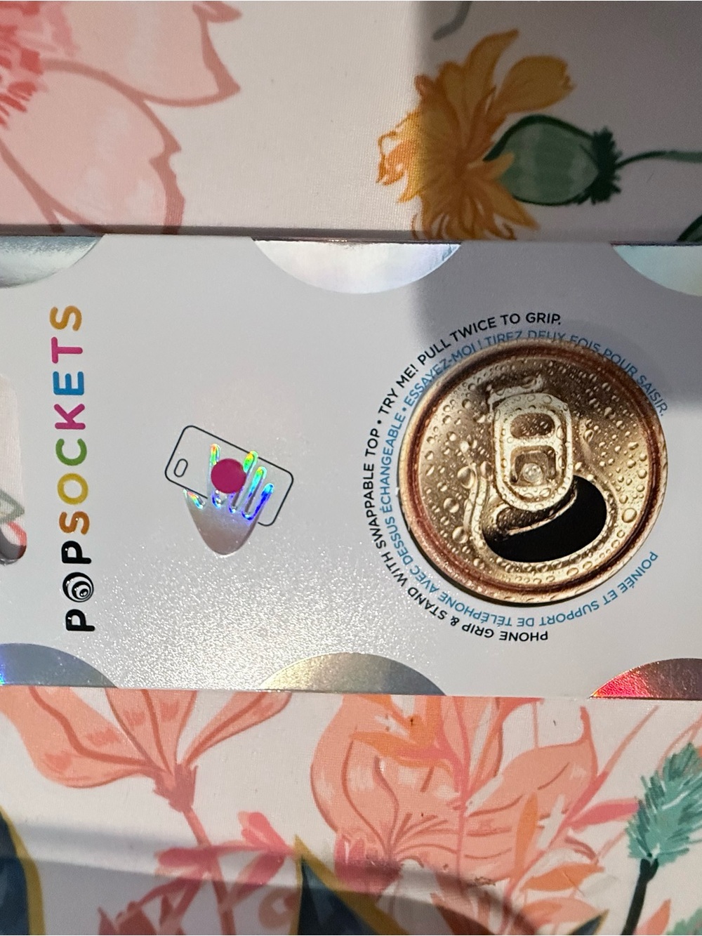 PopSocket Phone Grip in Holographic Silver and Rainbow Accents